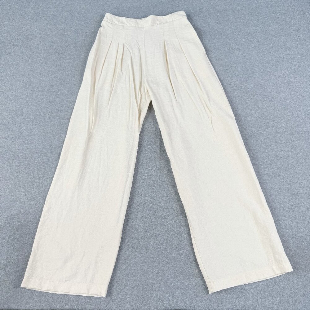 aper·cran Women’s S Small Pleated Wide-Leg Pants – Cream Rayon/Nylon Blend
